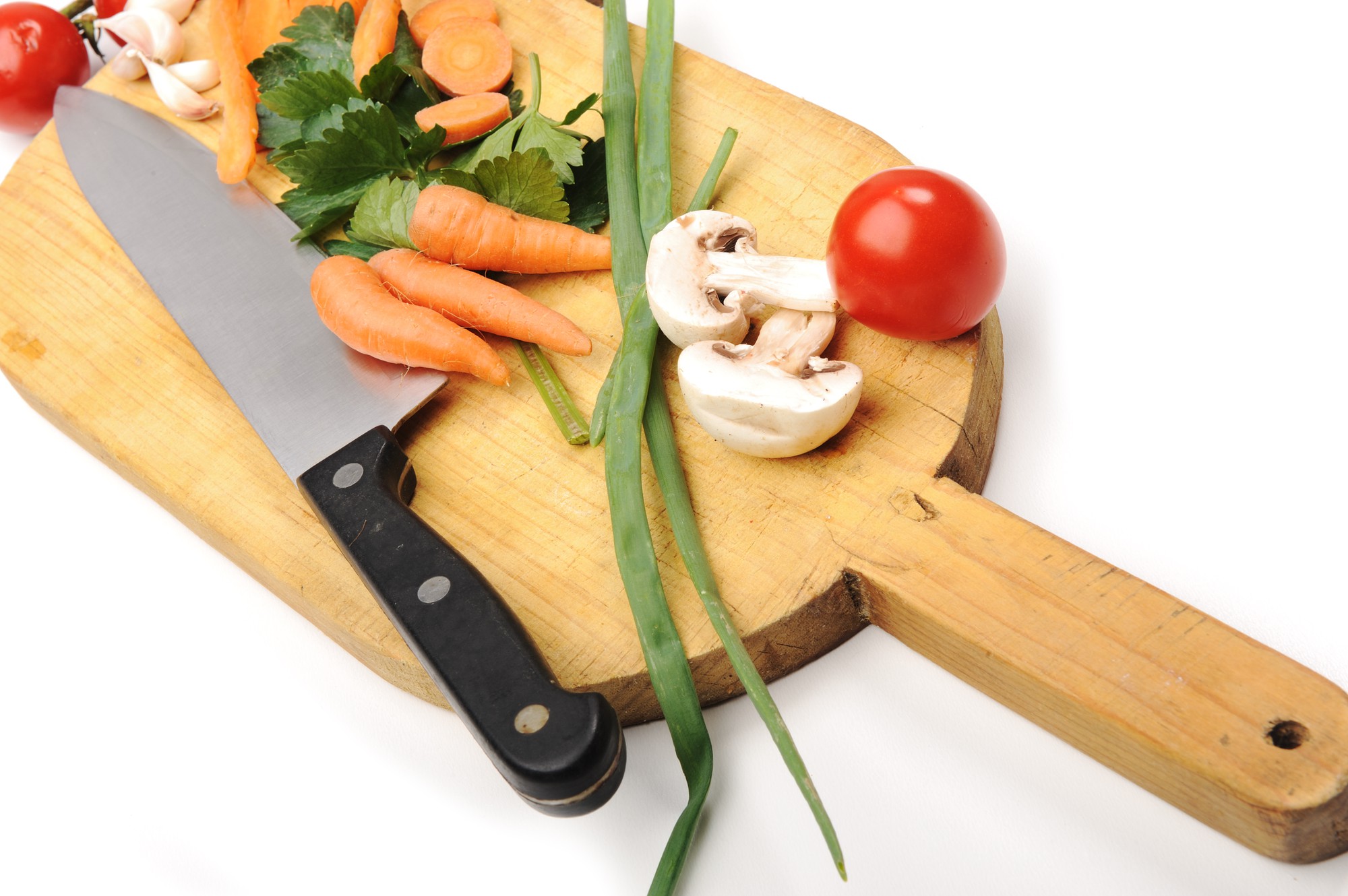 Dettaglio taglio di verdure per mise en place